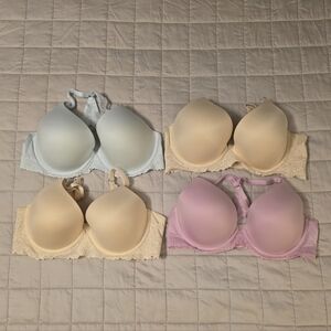 Aerie Elegant Lace Trimmed Bra Set - Blue, Soft Yellow, Pink